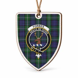 Forbes Tartan Crest Shield Wood Ornament , Scottish Heritage Family Keepsake Gift