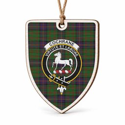 Cochrane Tartan Crest Shield Wood Ornament , Scottish Heritage Family Keepsake Gift