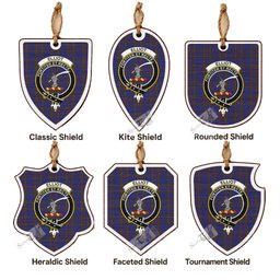 Elliot Tartan Crest Shield Wood Ornament , Scottish Heritage Family Keepsake Gift