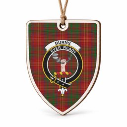 Burns Tartan Crest Shield Wood Ornament , Scottish Heritage Family Keepsake Gift