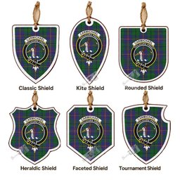 Carmichael Tartan Crest Shield Wood Ornament , Scottish Heritage Family Keepsake Gift