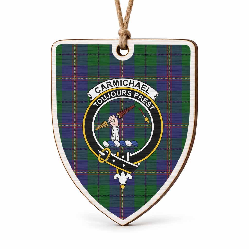 Carmichael Tartan Crest Shield Wood Ornament , Scottish Heritage Family Keepsake Gift