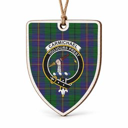 Carmichael Tartan Crest Shield Wood Ornament , Scottish Heritage Family Keepsake Gift
