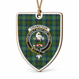 Cranstoun (Cranston) Tartan Crest Shield Wood Ornament , Scottish Heritage Family Keepsake Gift