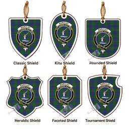 Barclay Tartan Crest Shield Wood Ornament , Scottish Heritage Family Keepsake Gift