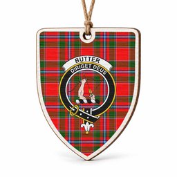 Butter Tartan Crest Shield Wood Ornament , Scottish Heritage Family Keepsake Gift