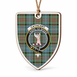 Cathcart Tartan Crest Shield Wood Ornament , Scottish Heritage Family Keepsake Gift