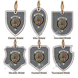 Gladstone (Gladstanes) Tartan Crest Shield Wood Ornament , Scottish Heritage Family Keepsake Gift