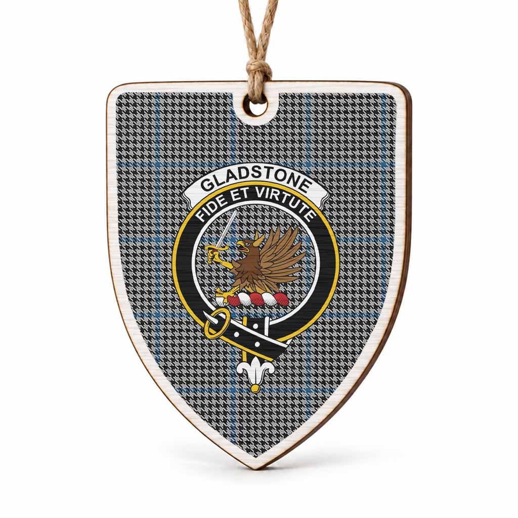 Gladstone (Gladstanes) Tartan Crest Shield Wood Ornament , Scottish Heritage Family Keepsake Gift