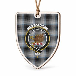 Gladstone (Gladstanes) Tartan Crest Shield Wood Ornament , Scottish Heritage Family Keepsake Gift