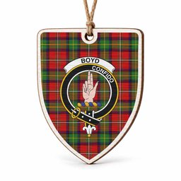 Boyd Tartan Crest Shield Wood Ornament , Scottish Heritage Family Keepsake Gift