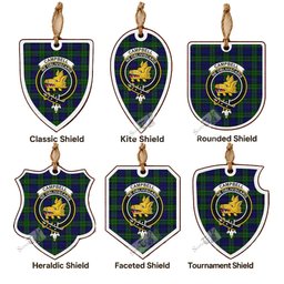 Campbell Tartan Crest Shield Wood Ornament , Scottish Heritage Family Keepsake Gift