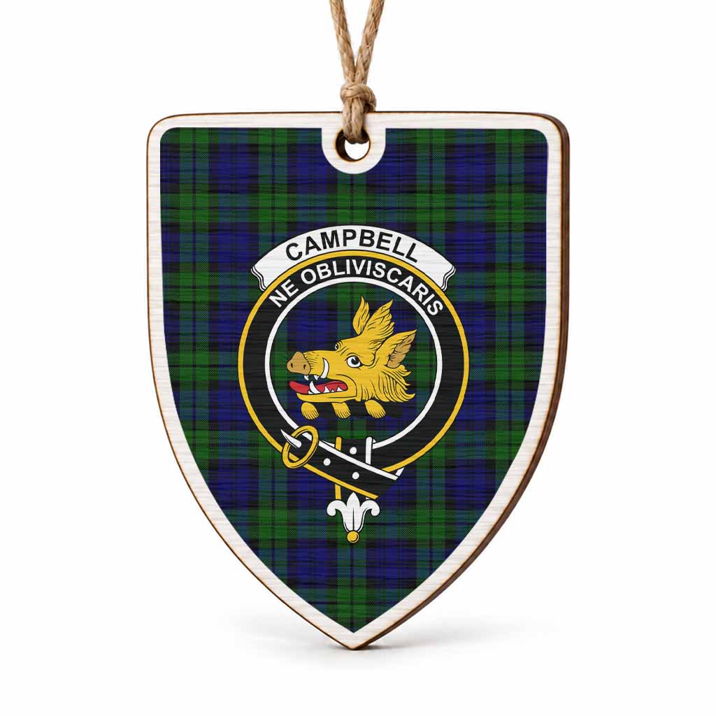 Campbell Tartan Crest Shield Wood Ornament , Scottish Heritage Family Keepsake Gift