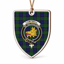 Campbell Tartan Crest Shield Wood Ornament , Scottish Heritage Family Keepsake Gift