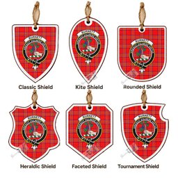 Burnett Tartan Crest Shield Wood Ornament , Scottish Heritage Family Keepsake Gift