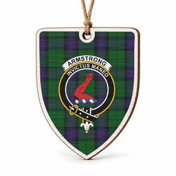 Armstrong Tartan Crest Shield Wood Ornament , Scottish Heritage Family Keepsake Gift
