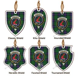 Armstrong Tartan Crest Shield Wood Ornament , Scottish Heritage Family Keepsake Gift