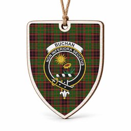 Buchan Tartan Crest Shield Wood Ornament , Scottish Heritage Family Keepsake Gift