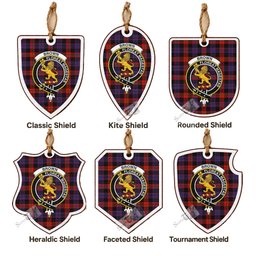 Brown (Broun) Tartan Crest Shield Wood Ornament , Scottish Heritage Family Keepsake Gift
