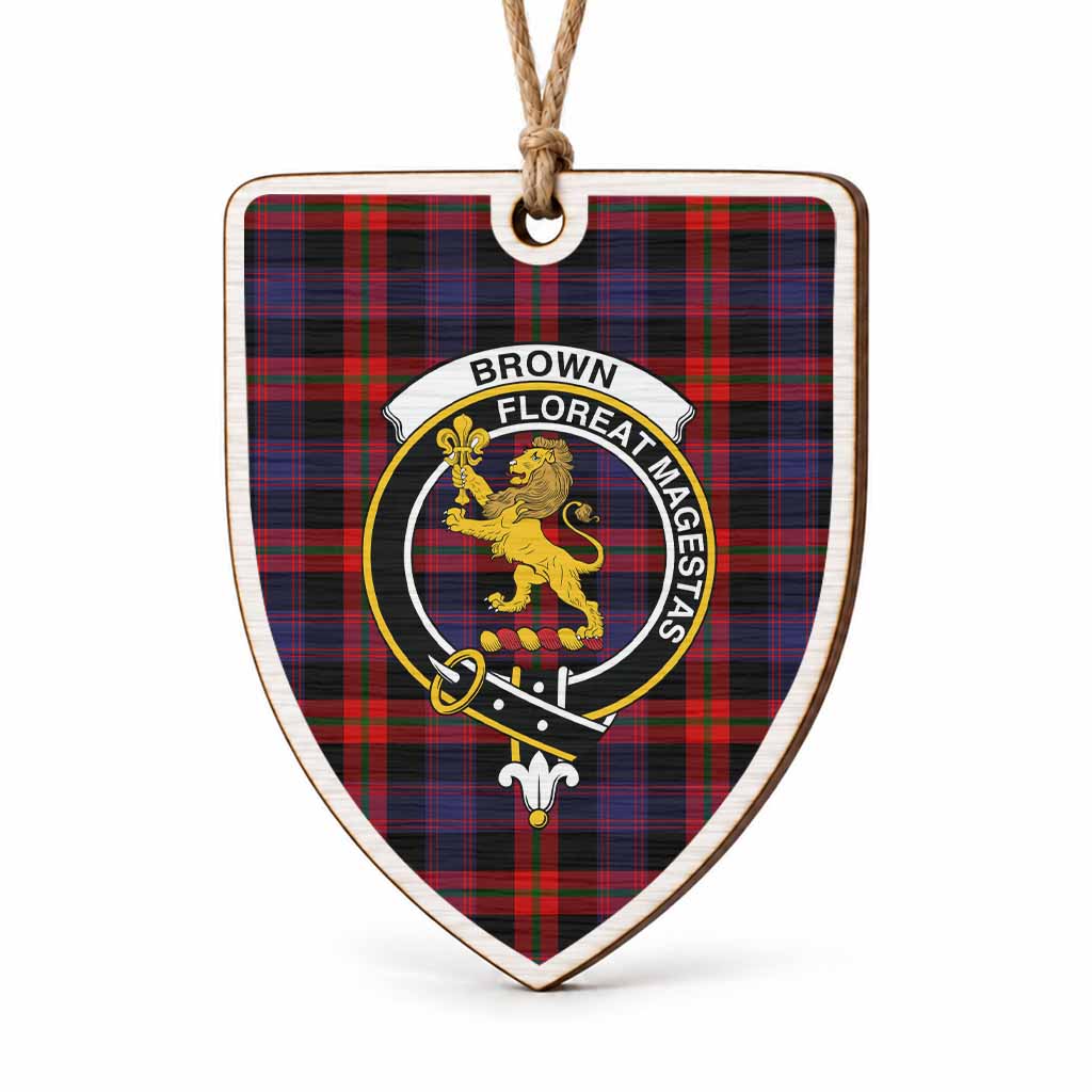 Brown (Broun) Tartan Crest Shield Wood Ornament , Scottish Heritage Family Keepsake Gift