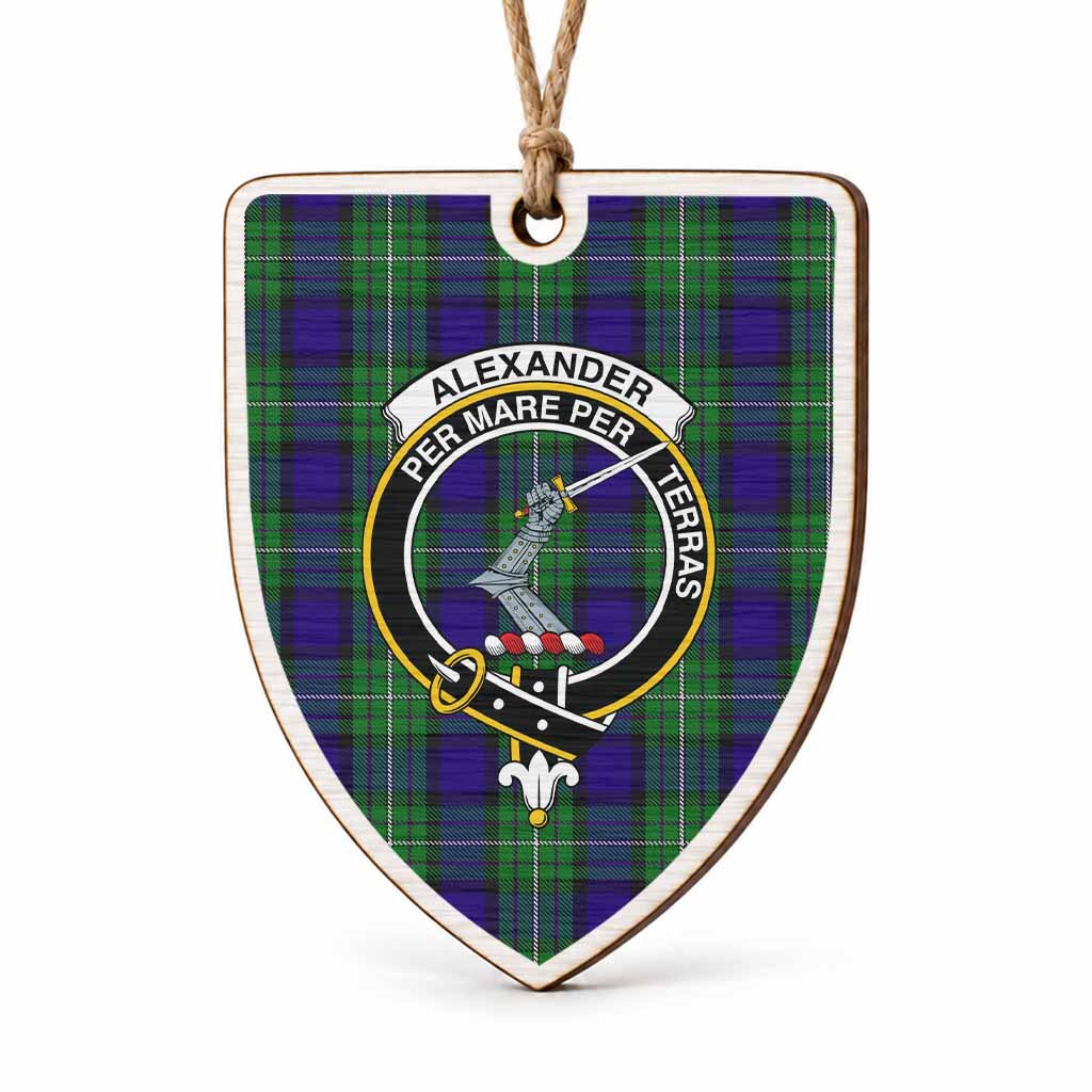 Alexander Tartan Crest Shield Wood Ornament , Scottish Heritage Family Keepsake Gift
