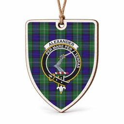 Alexander Tartan Crest Shield Wood Ornament , Scottish Heritage Family Keepsake Gift