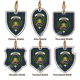 Dundas Tartan Crest Shield Wood Ornament , Scottish Heritage Family Keepsake Gift