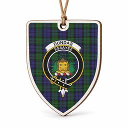Dundas Tartan Crest Shield Wood Ornament , Scottish Heritage Family Keepsake Gift