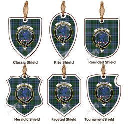Forsyth Tartan Crest Shield Wood Ornament , Scottish Heritage Family Keepsake Gift