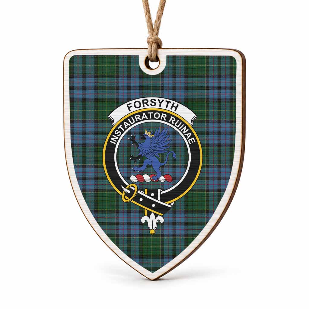 Forsyth Tartan Crest Shield Wood Ornament , Scottish Heritage Family Keepsake Gift