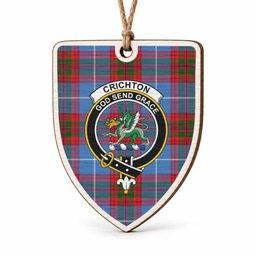 Crichton (Crighton) Tartan Crest Shield Wood Ornament , Scottish Heritage Family Keepsake Gift