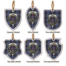 Clark (Clarke) Tartan Crest Shield Wood Ornament , Scottish Heritage Family Keepsake Gift