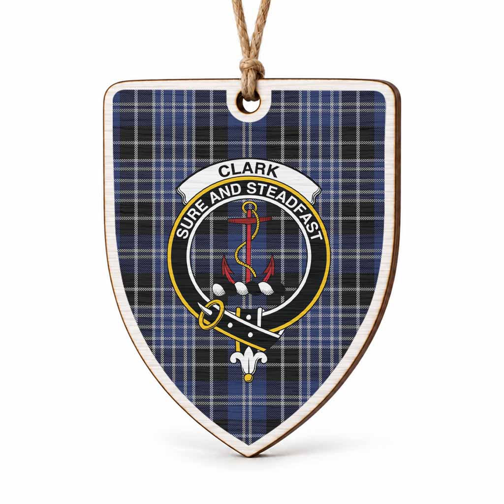Clark (Clarke) Tartan Crest Shield Wood Ornament , Scottish Heritage Family Keepsake Gift