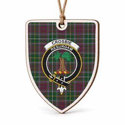 Crosbie Tartan Crest Shield Wood Ornament , Scottish Heritage Family Keepsake Gift
