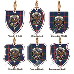 Agnew Tartan Crest Shield Wood Ornament , Scottish Heritage Family Keepsake Gift