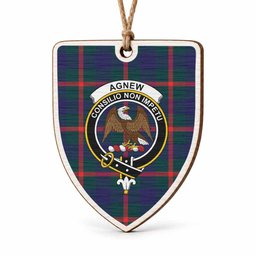 Agnew Tartan Crest Shield Wood Ornament , Scottish Heritage Family Keepsake Gift