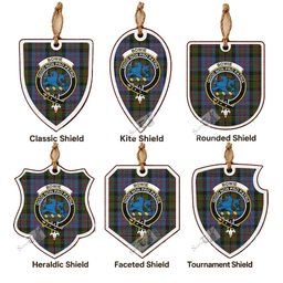 Bowie Tartan Crest Shield Wood Ornament , Scottish Heritage Family Keepsake Gift