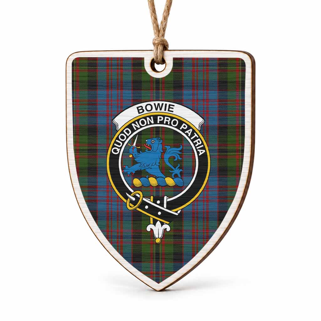 Bowie Tartan Crest Shield Wood Ornament , Scottish Heritage Family Keepsake Gift