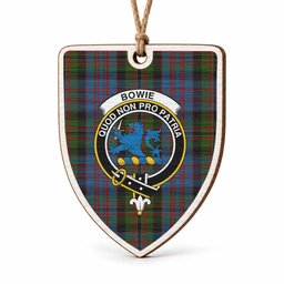 Bowie Tartan Crest Shield Wood Ornament , Scottish Heritage Family Keepsake Gift