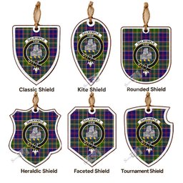 Dalrymple Tartan Crest Shield Wood Ornament , Scottish Heritage Family Keepsake Gift
