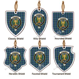 Falconer Tartan Crest Shield Wood Ornament , Scottish Heritage Family Keepsake Gift
