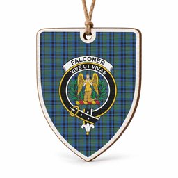 Falconer Tartan Crest Shield Wood Ornament , Scottish Heritage Family Keepsake Gift