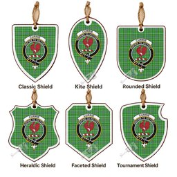 Currie Tartan Crest Shield Wood Ornament , Scottish Heritage Family Keepsake Gift