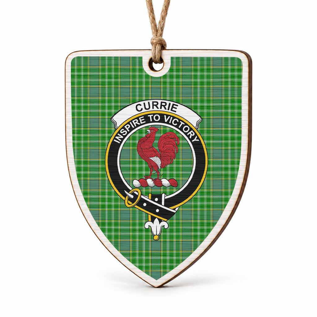 Currie Tartan Crest Shield Wood Ornament , Scottish Heritage Family Keepsake Gift