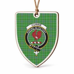Currie Tartan Crest Shield Wood Ornament , Scottish Heritage Family Keepsake Gift