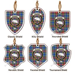 Bethune Tartan Crest Shield Wood Ornament , Scottish Heritage Family Keepsake Gift