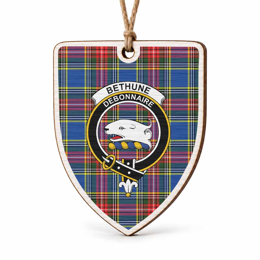 Bethune Tartan Crest Shield Wood Ornament , Scottish Heritage Family Keepsake Gift
