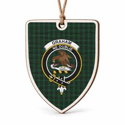 Graham Tartan Crest Shield Wood Ornament , Scottish Heritage Family Keepsake Gift