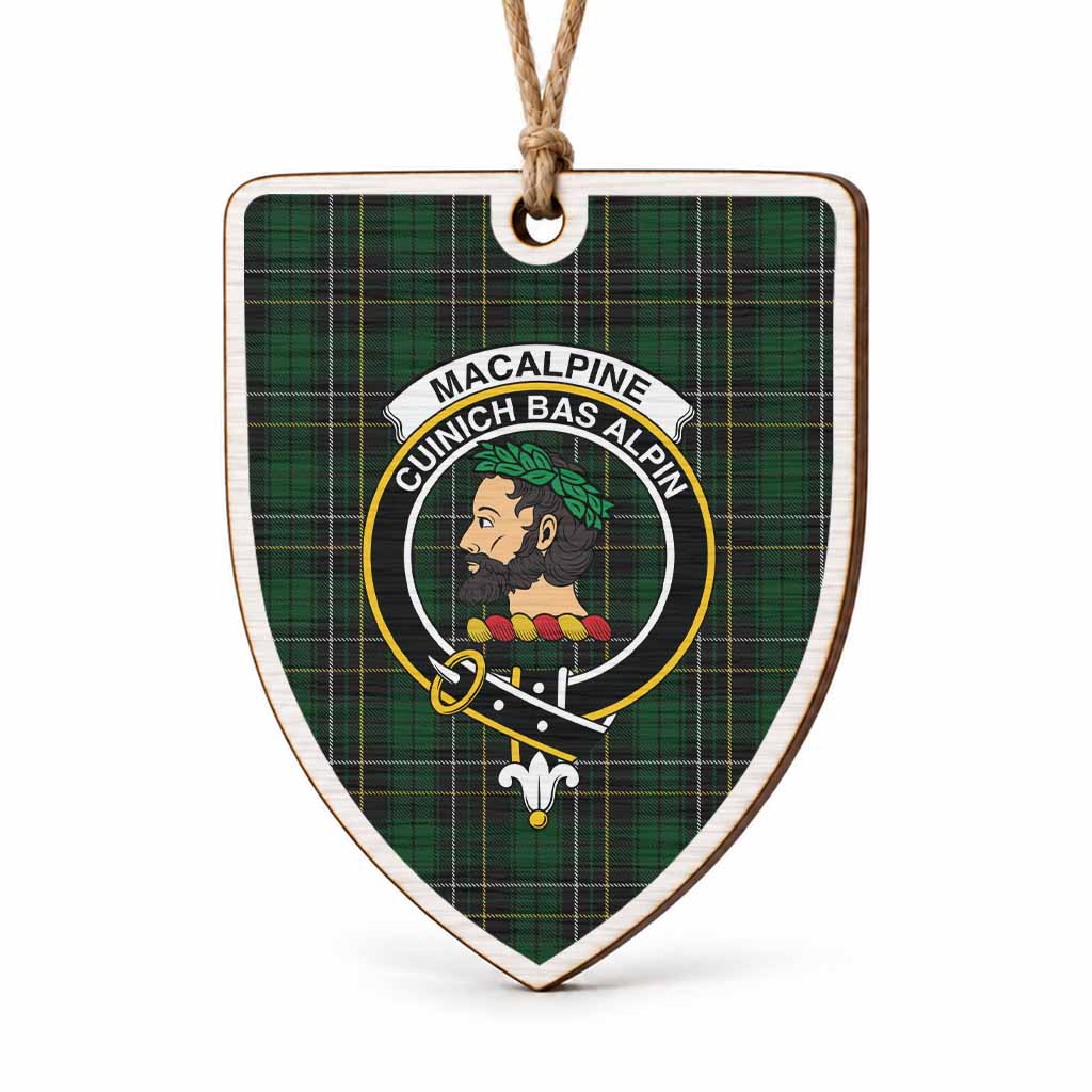 MacAlpine (MacAlpin) Tartan Crest Shield Wood Ornament , Scottish Heritage Family Keepsake Gift