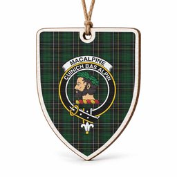 MacAlpine (MacAlpin) Tartan Crest Shield Wood Ornament , Scottish Heritage Family Keepsake Gift